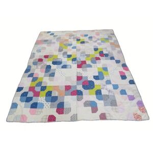 Vintage Cottage Handmade Patchwork Tie Quilt Cotton Feedsack 42" x 68"